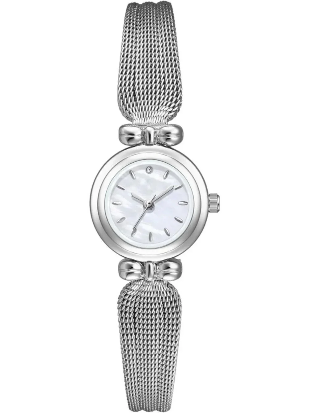 Women's Silver Stainless Steel Mesh Strap Elegant Ladies Quartz Wrist Watch